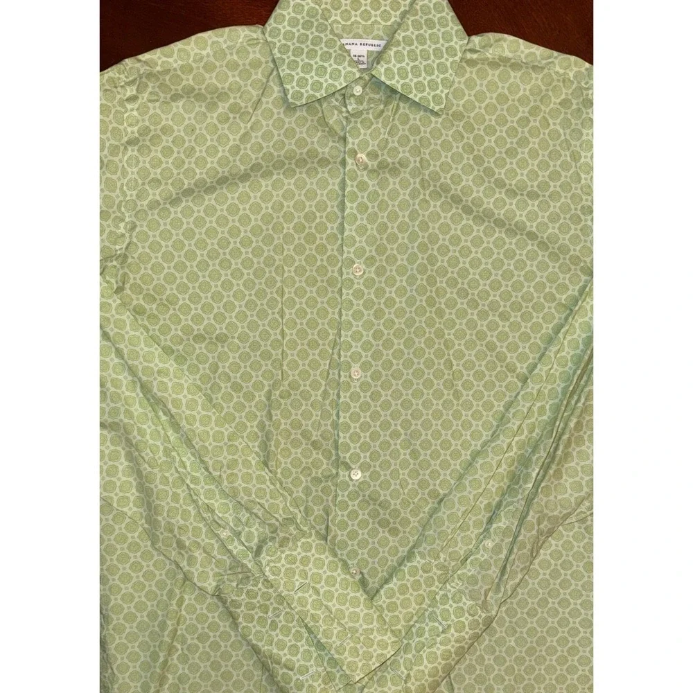 Banana Republic VTG  Mens Green Geometric Patterned Size L French Cuff Y2K Retro